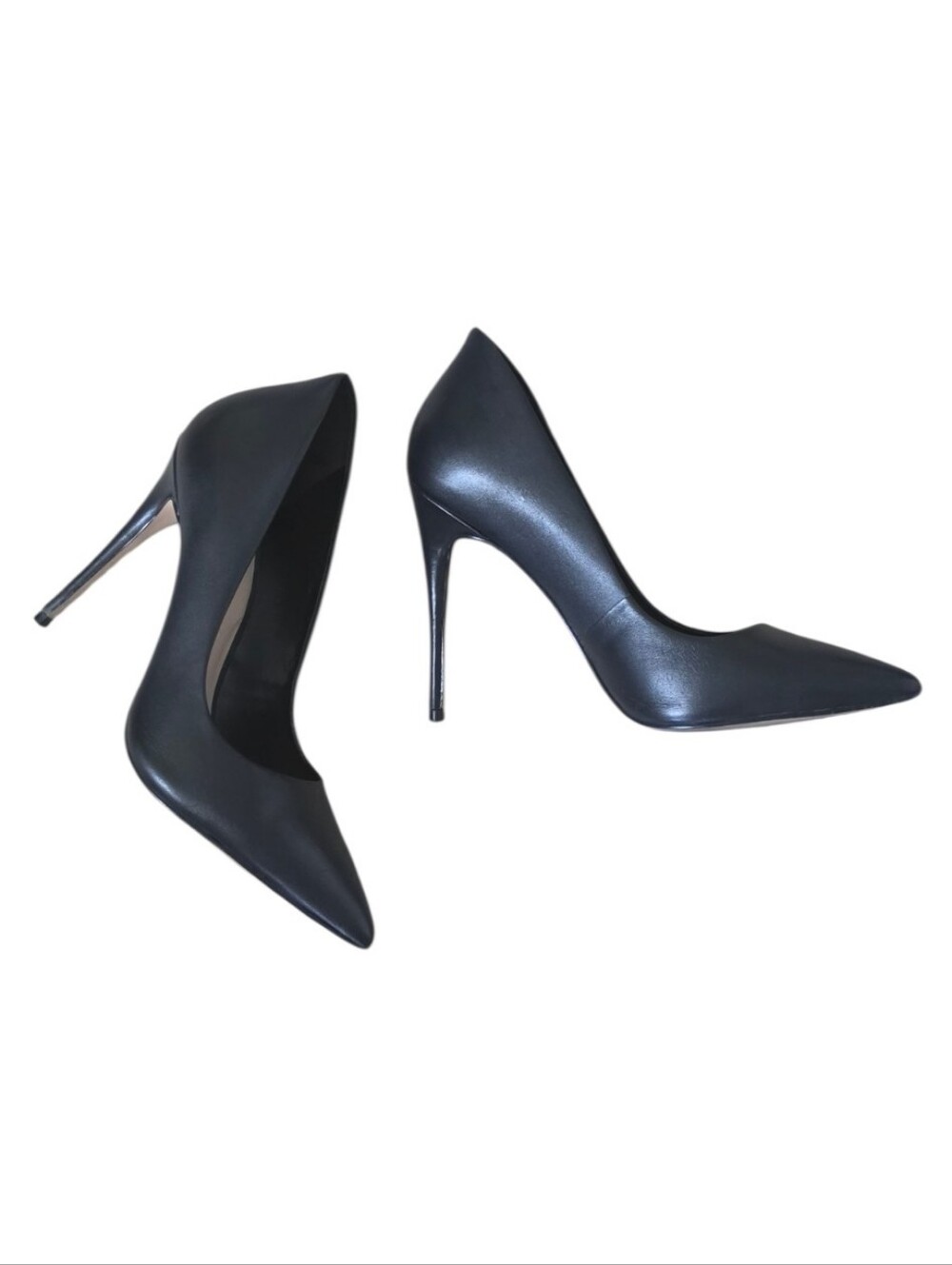 ALDO Black Leather Pointed Toe Stiletto Pumps 4.5" High Heel Size 7 - Picture 2 of 9
